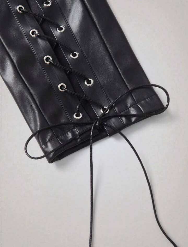 Men's Chicken Eye Lace-Up Design Zipper Front PU Leather Pants